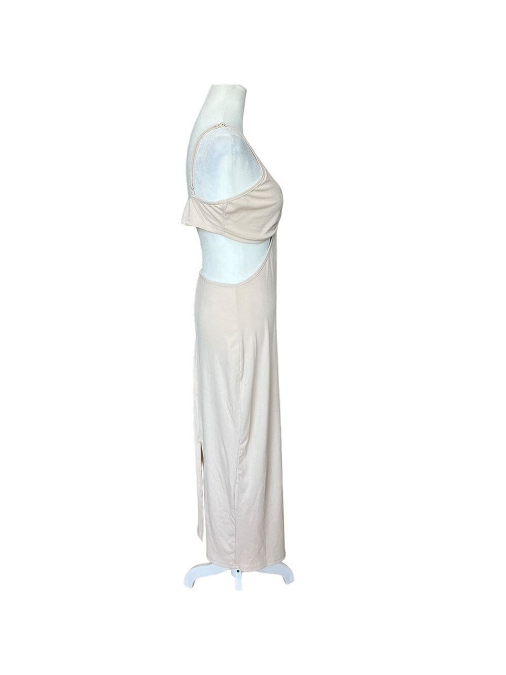 Shein Cream Ribbed Cut Out Maxi Dress Large - Picture 3 of 5
